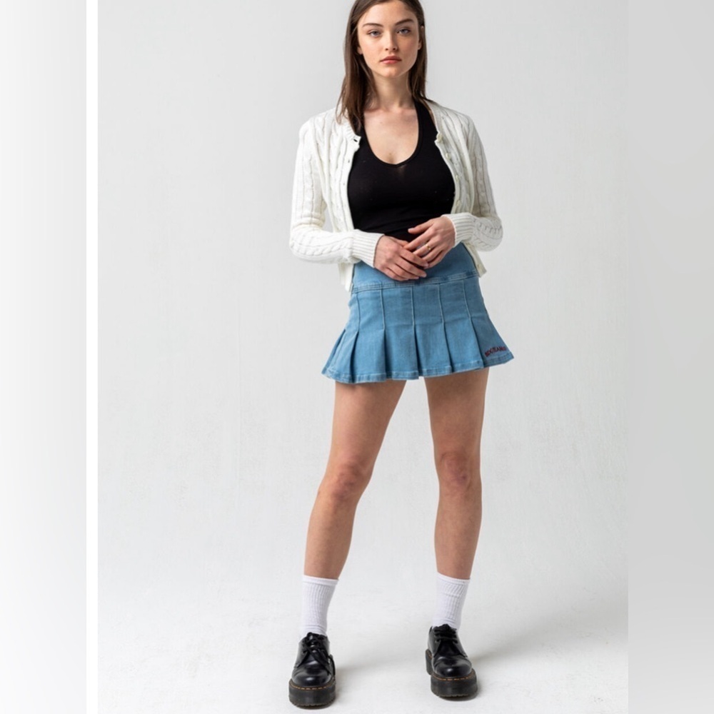 BDG Urban Outfitters vintage Y2K blue denim ruffle/pleated mini skirt size Sm